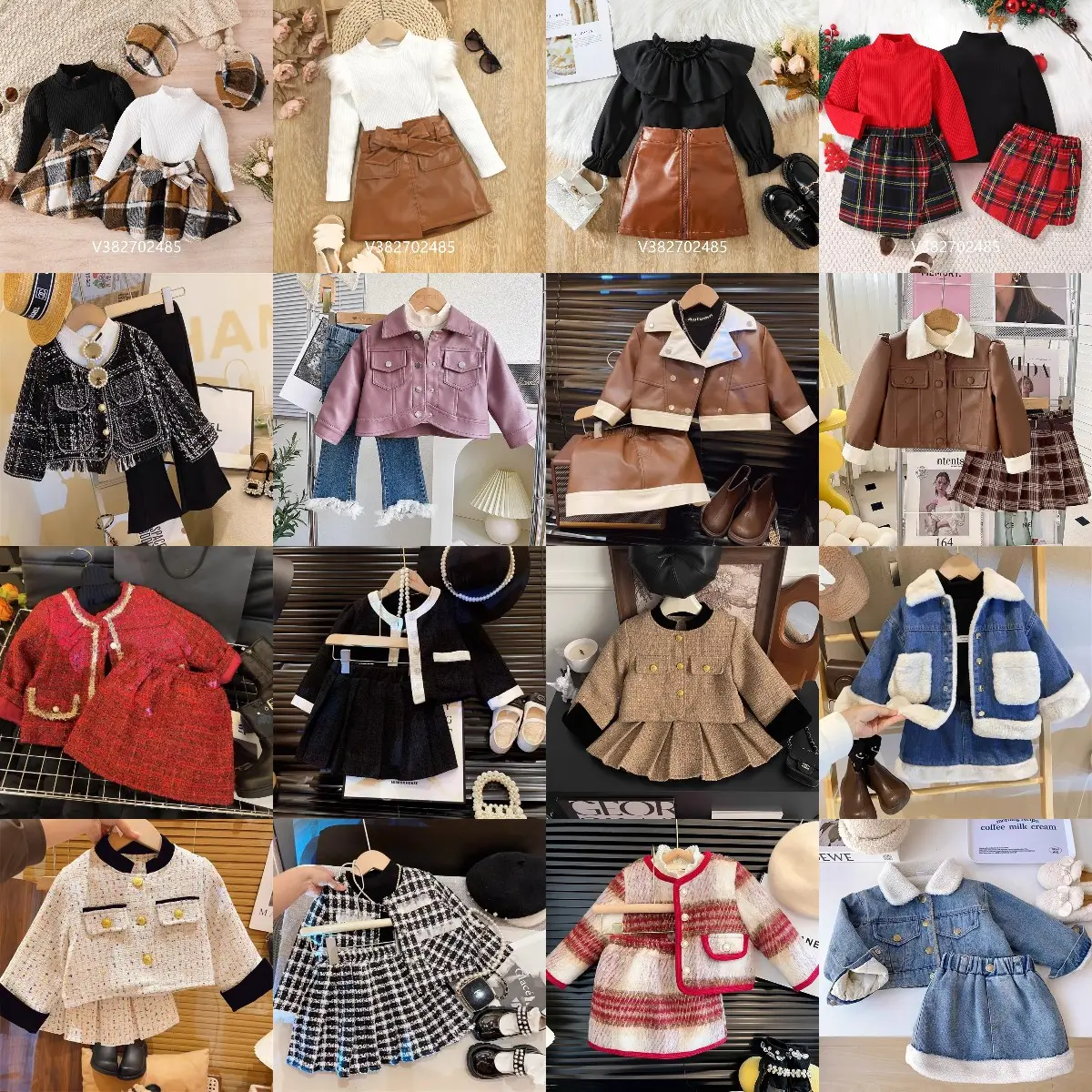 Vente en gros Ensemble de vêtements d'hiver pour enfants Costume pour petite fille Vêtements pour enfants Tricots Jupe supérieure Robe pull deux pièces