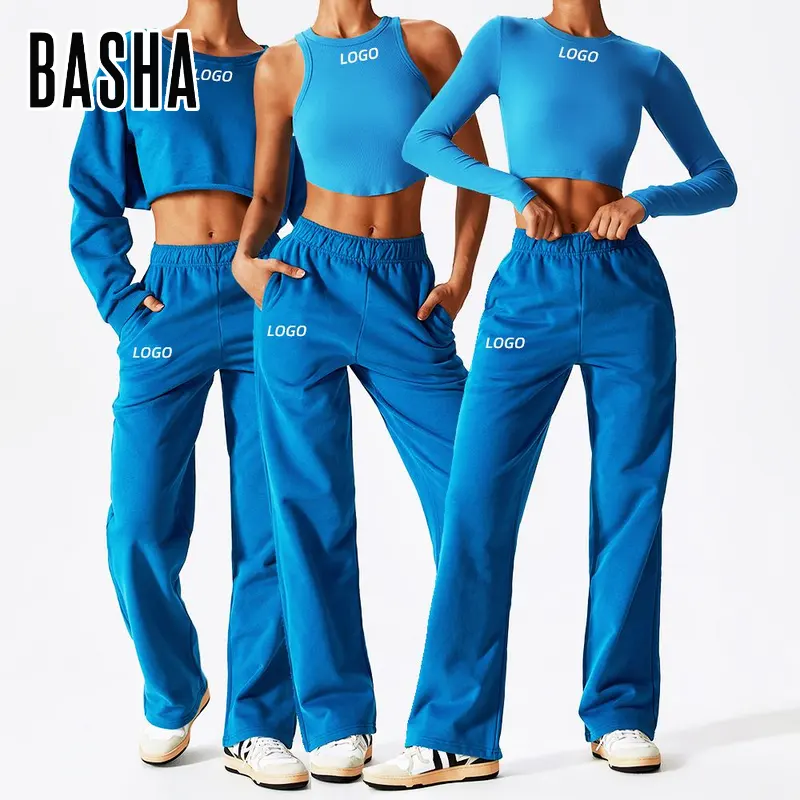 BASHAsports autunno Logo personalizzato abbigliamento Fitness donna abbigliamento da palestra Kit tuta da ginnastica Butt Lift donna manica lunga 4 pezzi set da Yoga