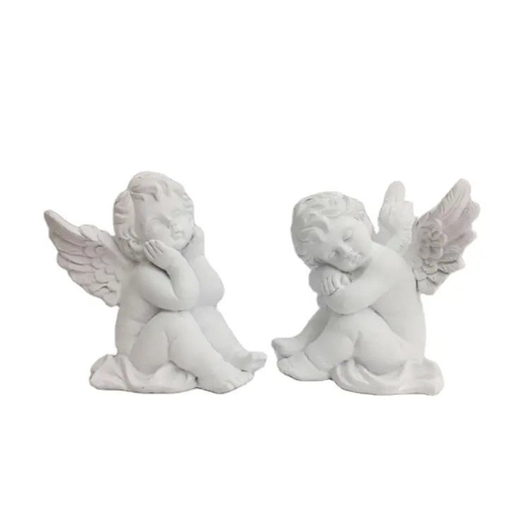 Estatuilla de querubín de resina ángeles de bebé durmiente blanco para decoración del hogar de mesa rezando buena suerte encantador recuerdo ecológico BSCI MS