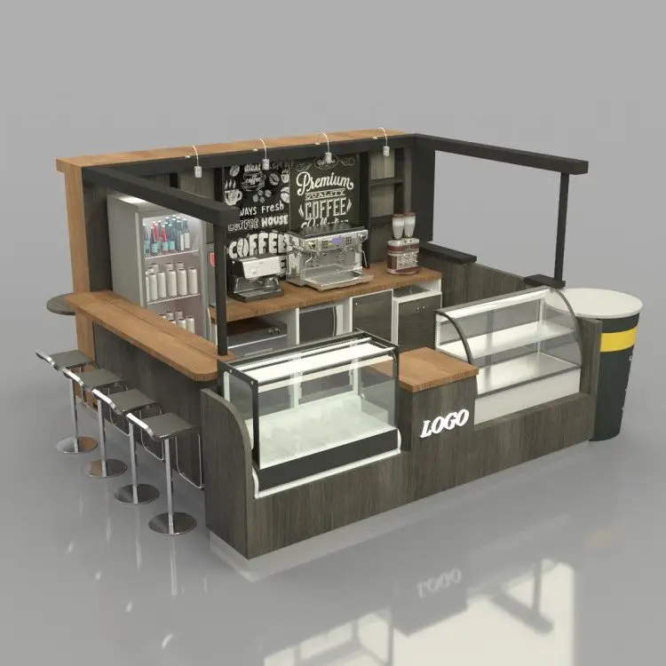 Conception de kiosque à café en bois massif de 4*3m/bar à jus/kiosque à thé à bulles pour centre commercial