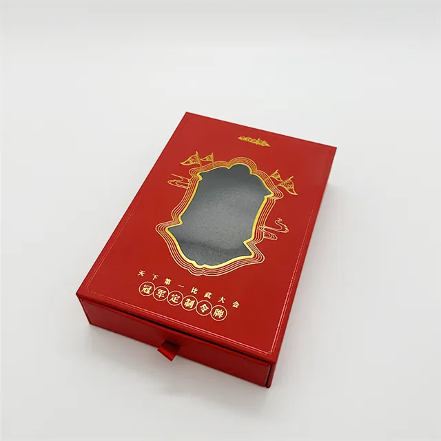 custom printing biodegradable Luxury red Hard cardboard gift packaging box with clear window