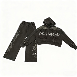 ชุดวิ่งจ๊อกกิ้งผ้าเทอร์รี่พิมพ์ลายดิจิทัลพลอยเทียมเปล่าคุณภาพสูงชุดวอร์มวินเทจผ้าเช็ดทำความสะอาดได้ - Product Image 1