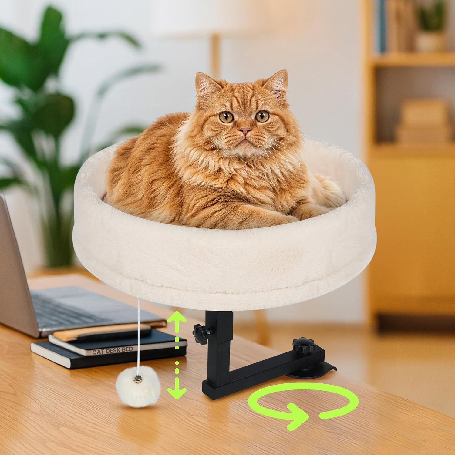 Peluche de bureau beige anti-lapin, chat à 360 degrés
