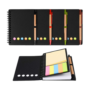 Sticky Notes and Page Marker Colored Index Tabs Lined Spiral Kraft Paper Cover <strong>Notepad</strong> with Pen in Holder - Product Image 1