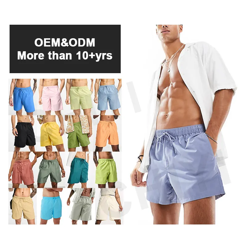 Boardshorts masculino de tecido reciclado com cintura alta 100% personalizável, calção de banho de secagem rápida, shorts de praia