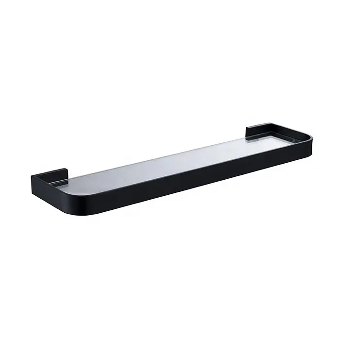 Accessoires de salle de bain Étagère à serviettes simple murale en acier inoxydable noir mat avec verre