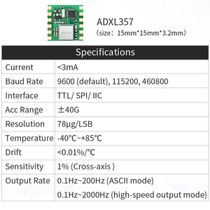 Witmotion Jy 65P/<span class=keywords><strong>Adxl375</strong></span>/Adxl357 <span class=keywords><strong>3</strong></span>-assige Versnellingsmetermodule 200G 40G 8G Sensor Imu Ahrs 3d Motion Tracking - Product Image 5
