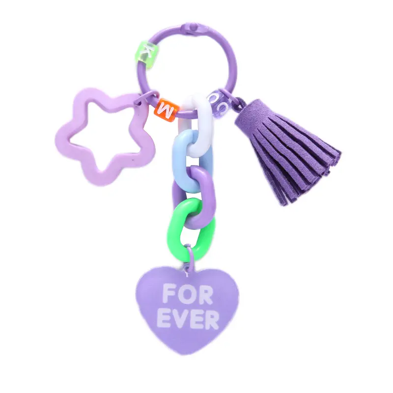 Cartoon Cute Girls Key Ring Accessories Heart Star Car Bag Keychain Charm pendant Decoration Candy Color Keychains for Gifts