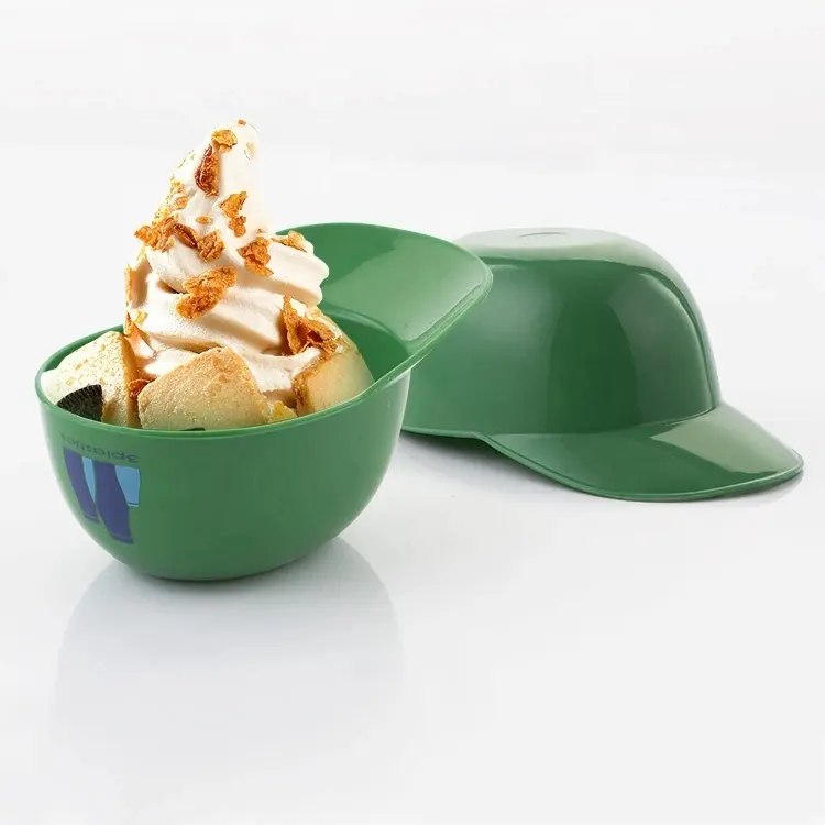 Beyzbol şapkası kask şekli plastik patlamış mısır kasesi mini kask dondurma konteyneri dondurma kase