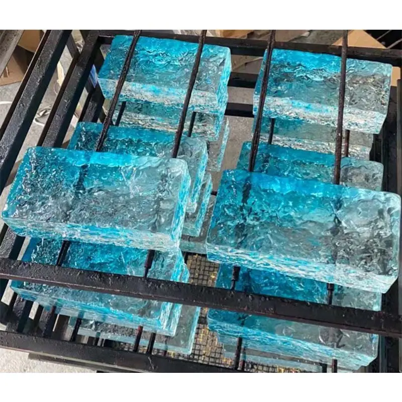 Gradient Crystal Glass Brick Ice Crystal Pattern Building Glass Bricks Blocks Suppliers Custom Multicolored Solid Glass Brick