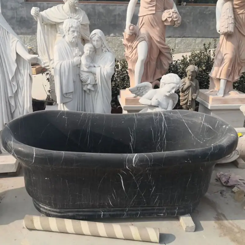 Intaglio fatto a mano in pietra naturale vasca da bagno indipendente in marmo vasca da bagno rotonda per il progetto di Hotel del bagno