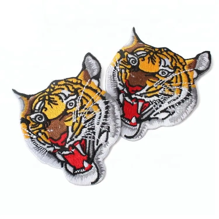 Custom Tiger Head Logo Embroidery Badges and Patches for Clothes and Hat