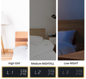 EMAF Decorative Wood Casing Table Alarm Clocks Temperature Humiodity Monitor Wood Digital Alarm Clock Bedroom Alarm Clock - Product Image 4