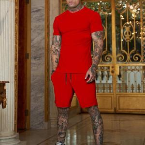 Yaz temel erkek düz renk Srts ve Srt kollu Tshirt spor özel Logo baskı için Set - Product Image 4