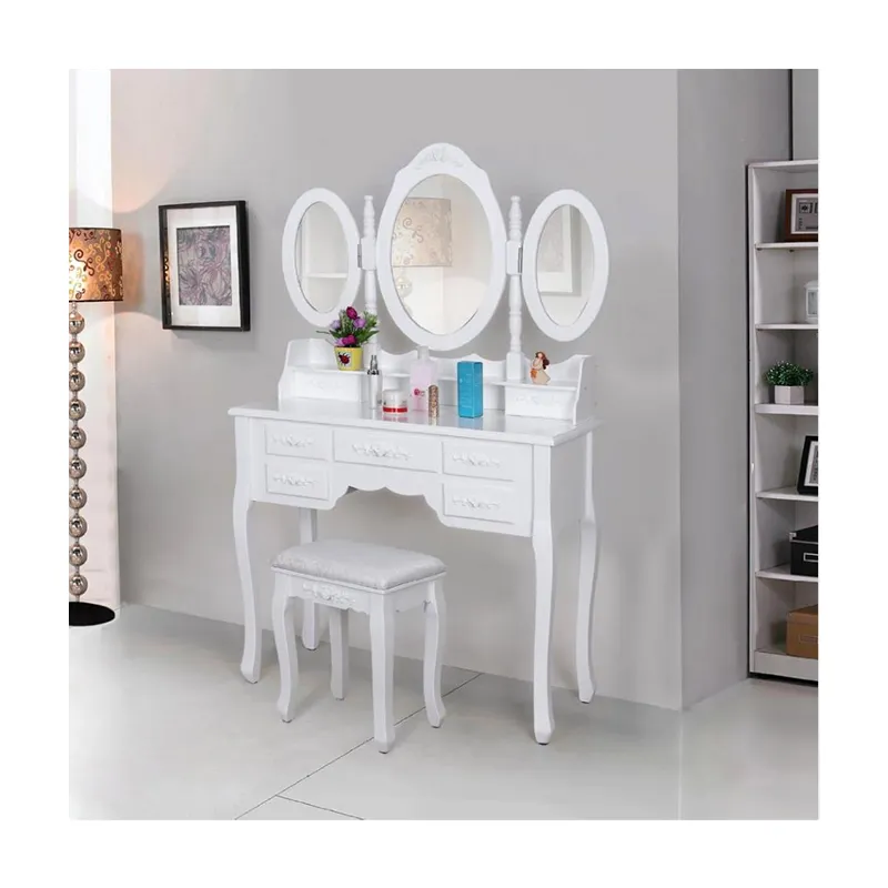 Dressing Table with Stool 3 Mirrors and 7 Drawers dressers for bedroom furniture