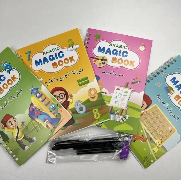 Alfabeto árabe 4 libros un conjunto Wordpad para niños libro para niños juguete de práctica caligráfica