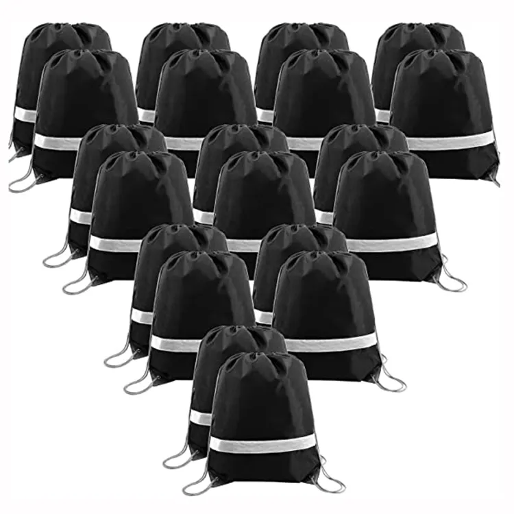 Mochila de poliéster portátil para compras, tela reflectante para llevar, color negro, promoción