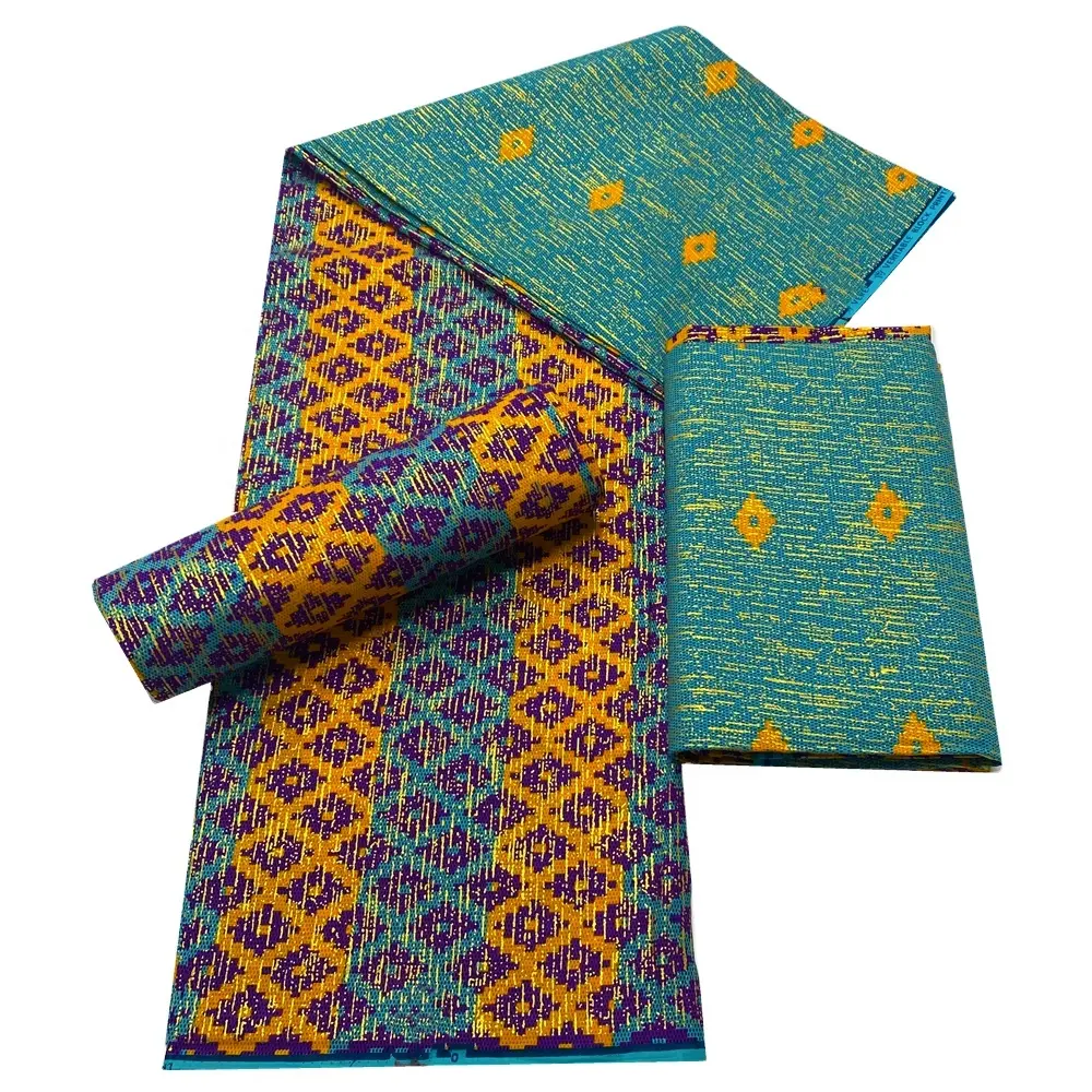 4 + 2 Yards pagne africain Tissu ciré doré Tissu de coton imprimé africain pour femmes Vêtements habillés