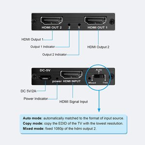 Divisor HDMI2.0b 2 puertos 1 en 2 salidas con escalar para pantalla de monitor dual HDCP2.2 Xbox PS4 - Product Image 4