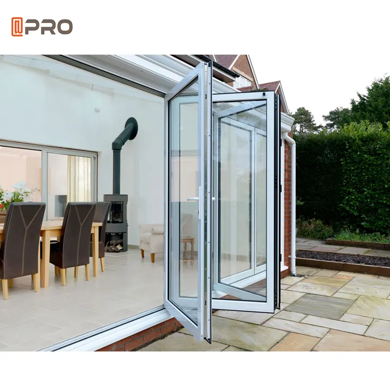 APRO Double vitrage As2047 Maison préfabriquée Portes pliantes en verre Extérieur en alliage d'aluminium Porte accordéon patio porte pliante