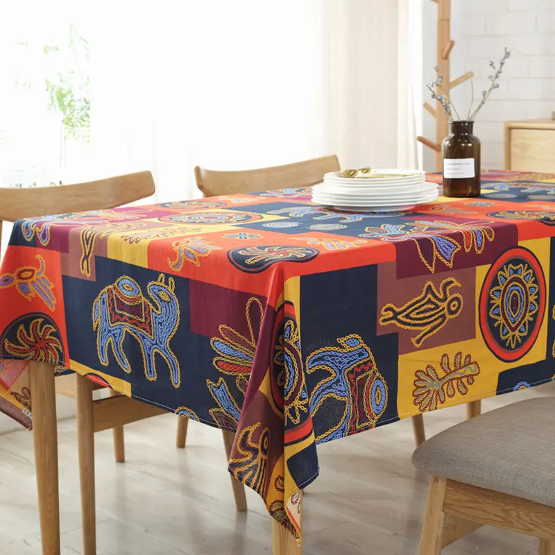 Mantel de algodón y lino con logotipo personalizado, mantel de mesa decorativo de estilo maya, venta al por mayor de fábrica