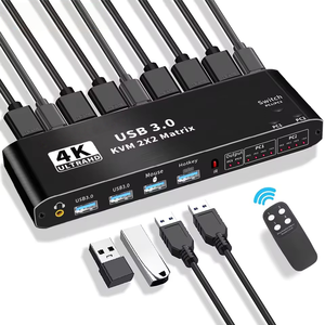 2x2 HDMI KVM矩阵开关4K 60hz双显示器KVM HDMI扩展显示器USB KVM切换器2进2出，适用于2台计算机2显示器 - Product Image 1