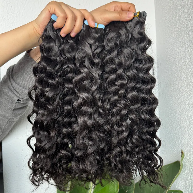Hair extensions tape in water waves cambodian wavy human hair vendor