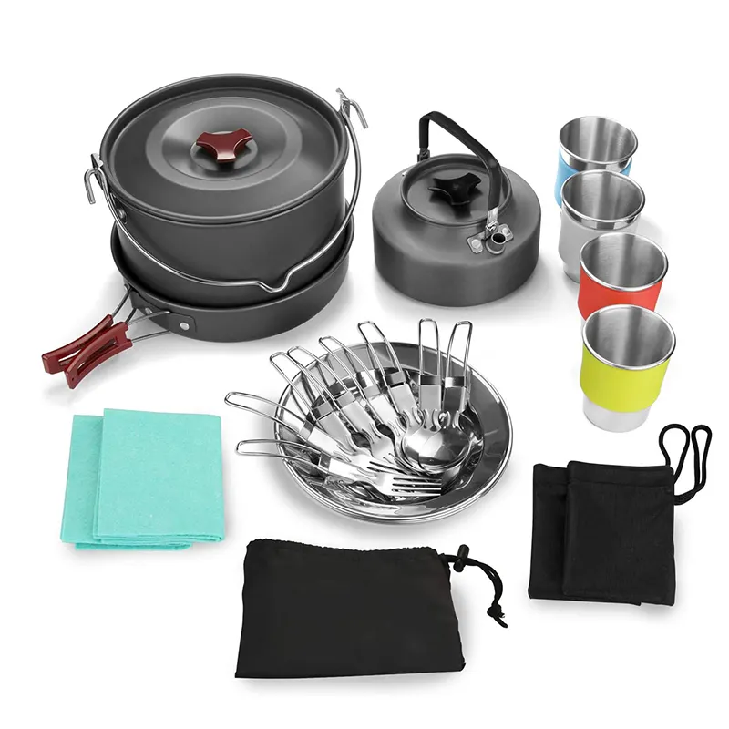 Amazon hot camping pentole kit pasticcio di alta qualità con coltello, forchetta e cucchiaio tazze da campeggio
