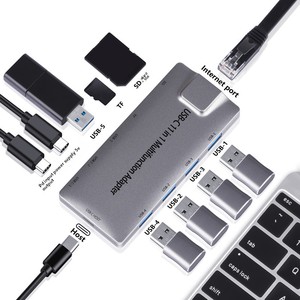 10-In-uno Splitter intelligente USB3.0 100m porta di rete Hub in lega di alluminio per Computer Docking Station Hub In magazzino - Product Image 1