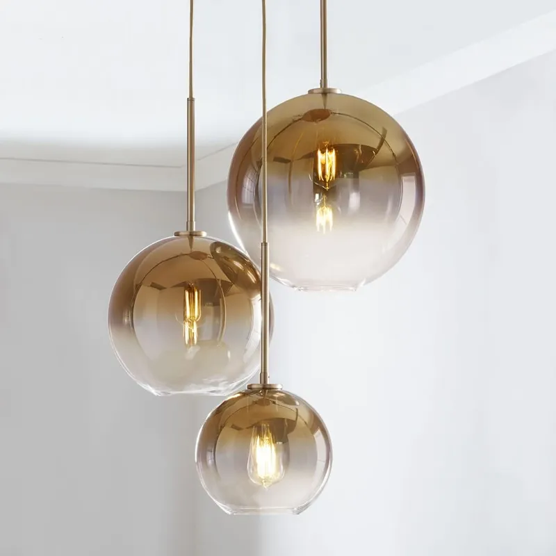 Lámpara colgante nórdica para el hogar, globo de cristal Led moderno, Bola de burbuja, E27, dorada