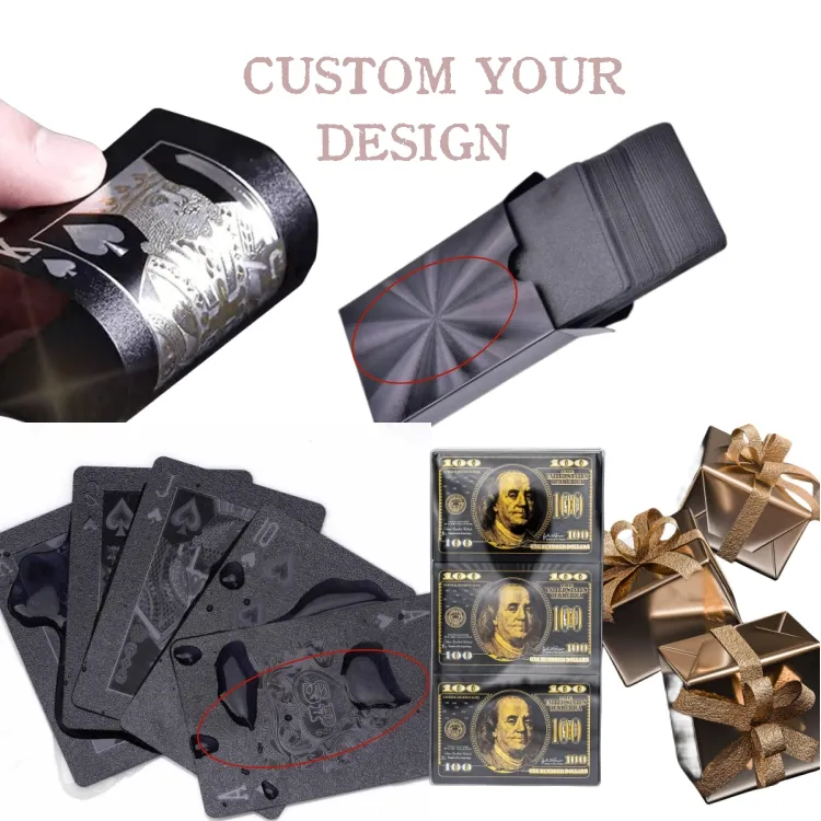 Venta caliente calidad impresión fabricante personalizado negro plástico naipes sublimación Logo impermeable cartas de póquer