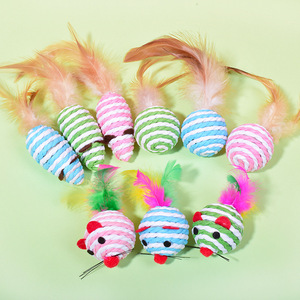 Juguetes de ratón de sisal para gatos grandes con cola de plumas y hierba gatera para masticar y rascar gatos, juguete interactivo para ratones hechos en China - Product Image 3