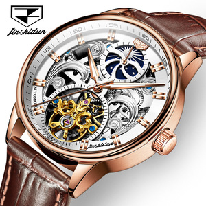 Jsdun relógio de pulso masculino, 8922 oem relógio de couro personalizado lua quadrado turbilhão relógio de pulso marca de luxo relógio de movimento automático