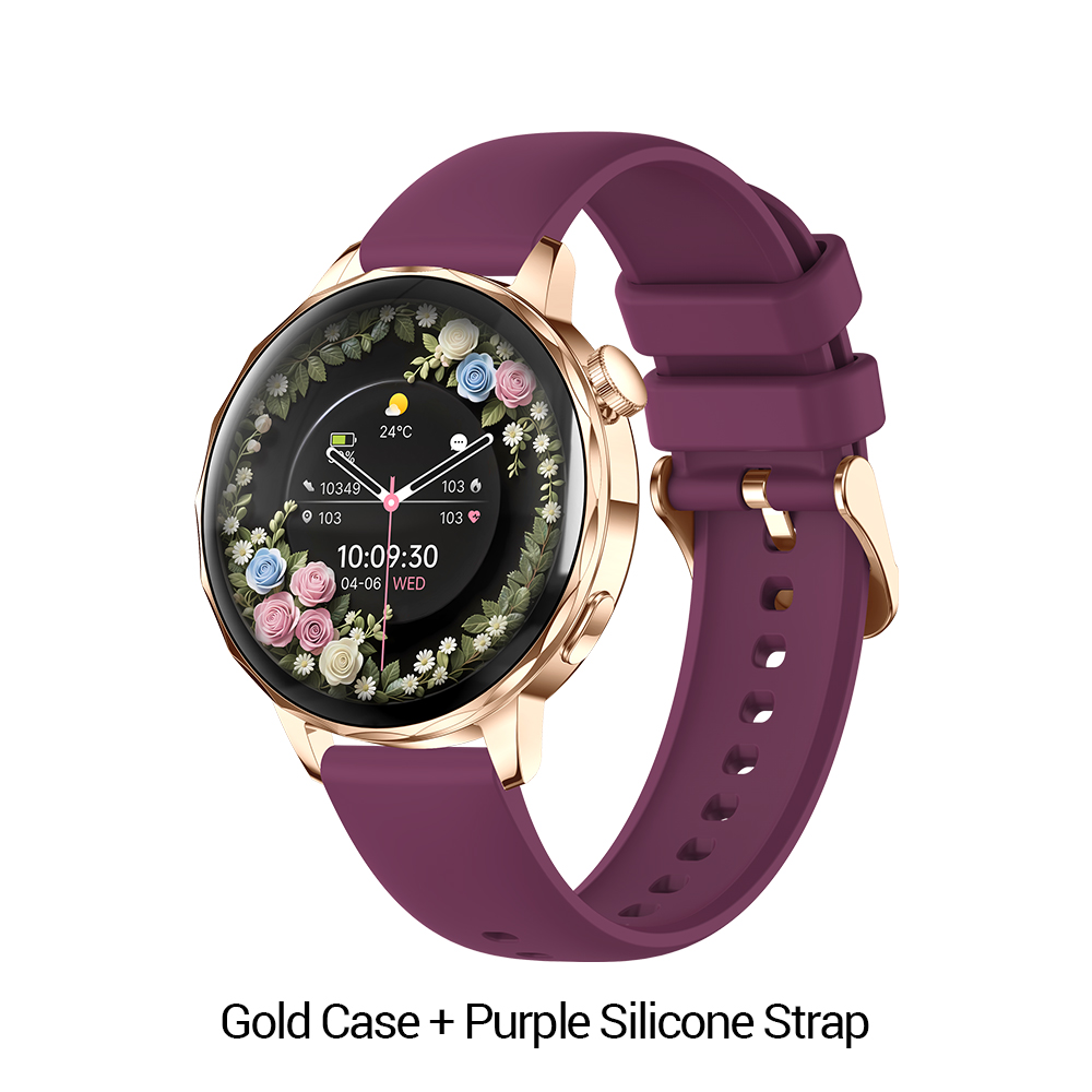 Boîtier doré + bracelet en silicone violet