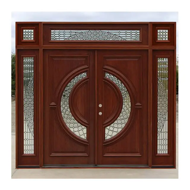 Usine Phino approvisionnement personnalisé en bois de noyer double porte extérieure design portes en verre en bois massif