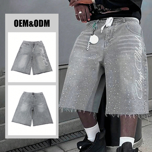 مخصص للرجال Y2K الهيب هوب حجر الراين الدنيم السراويل المتعثرة غسلها Jorts خمر سحاب يطير السراويل الطباعة القطنية - Product Image 2