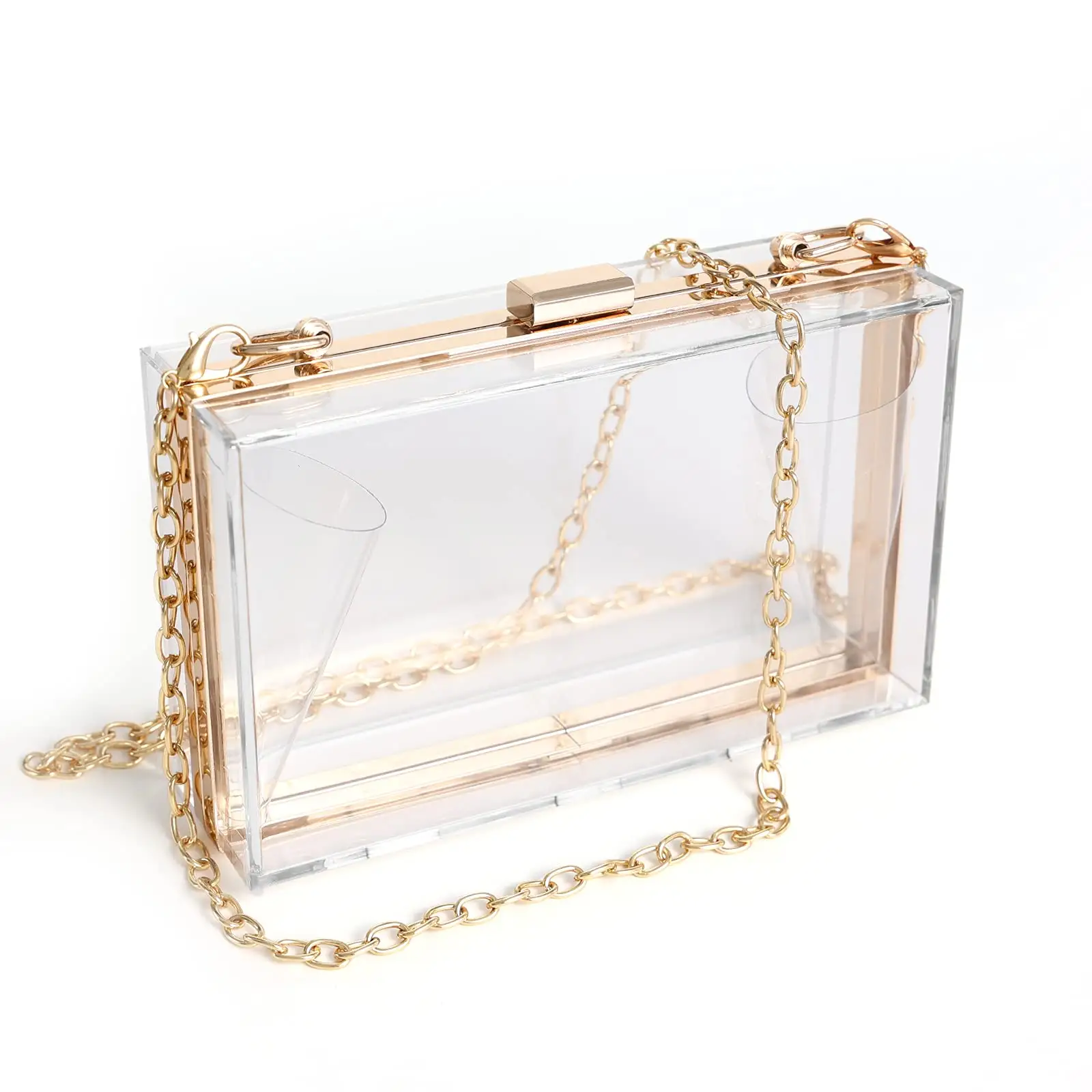 Vrouwen Doorzichtige Portemonnee Acryl Doorzichtige Clutch, Schouderhandtas Met Afneembare Gouden Kettingriem