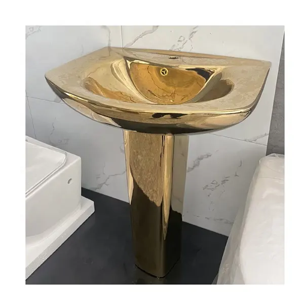 Europeo KD-24GBA mano lavabo con piedistallo, oro lavello in ceramica