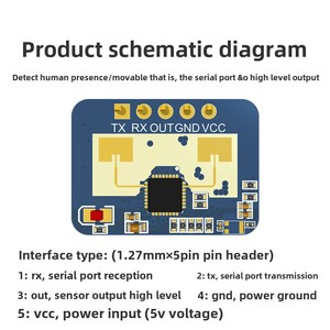 Módulo de sensor inteligente LD2410C Radar de presencia humana y sensor de movimiento de monitoreo de respiración y latidos cardíacos de salida de 12V - Product Image 5