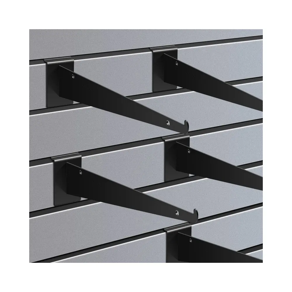 12 Inch Slatwall Shelf Bracket Metal Black Grid Wall Panel Accessories Display With Lip For Boutiques And Retailers