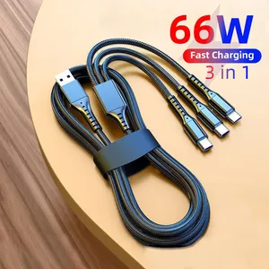 66W 3 In1急速充電タイプCケーブルワイヤー携帯電話マイクロUSBケーブルXiaomiredmi用SamsungタイプCデータコードiPhone15用 - Product Image 2