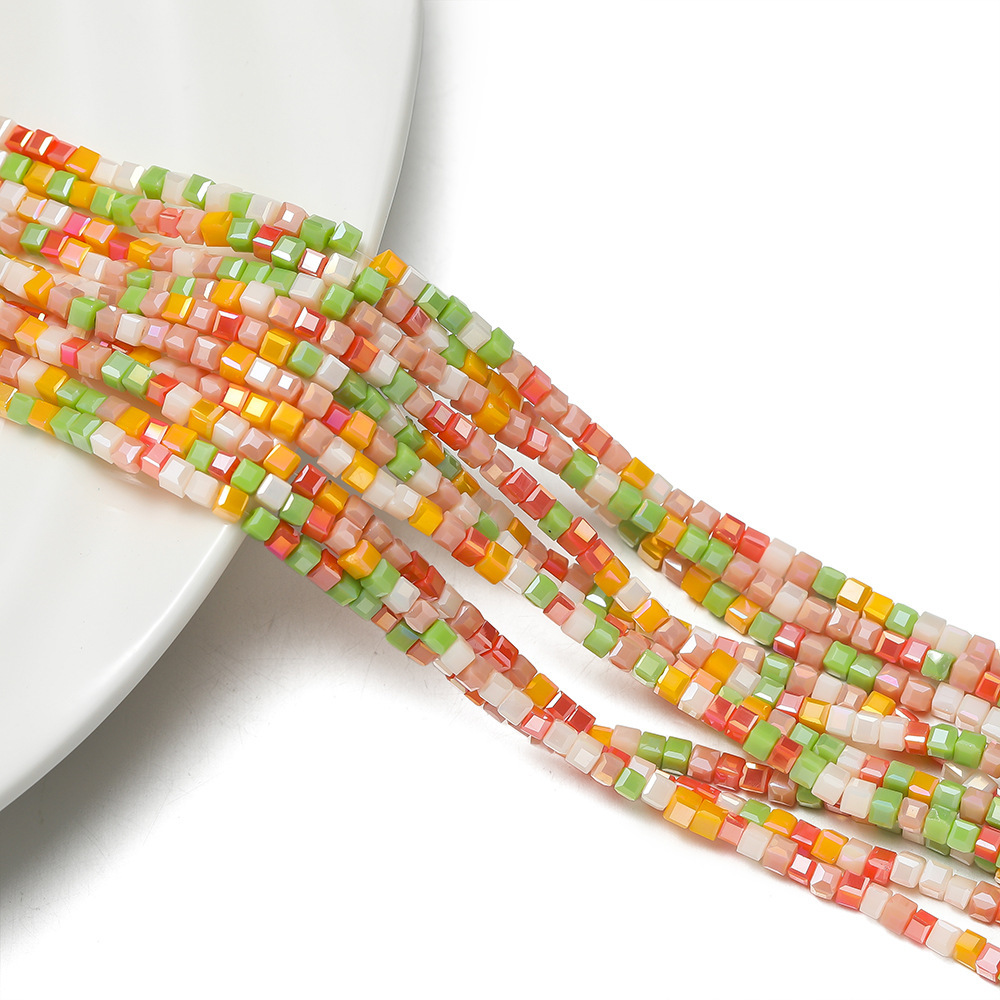 2mm Crystal Mixed Color Square Beads - Yellow, Orange, and Green Tones