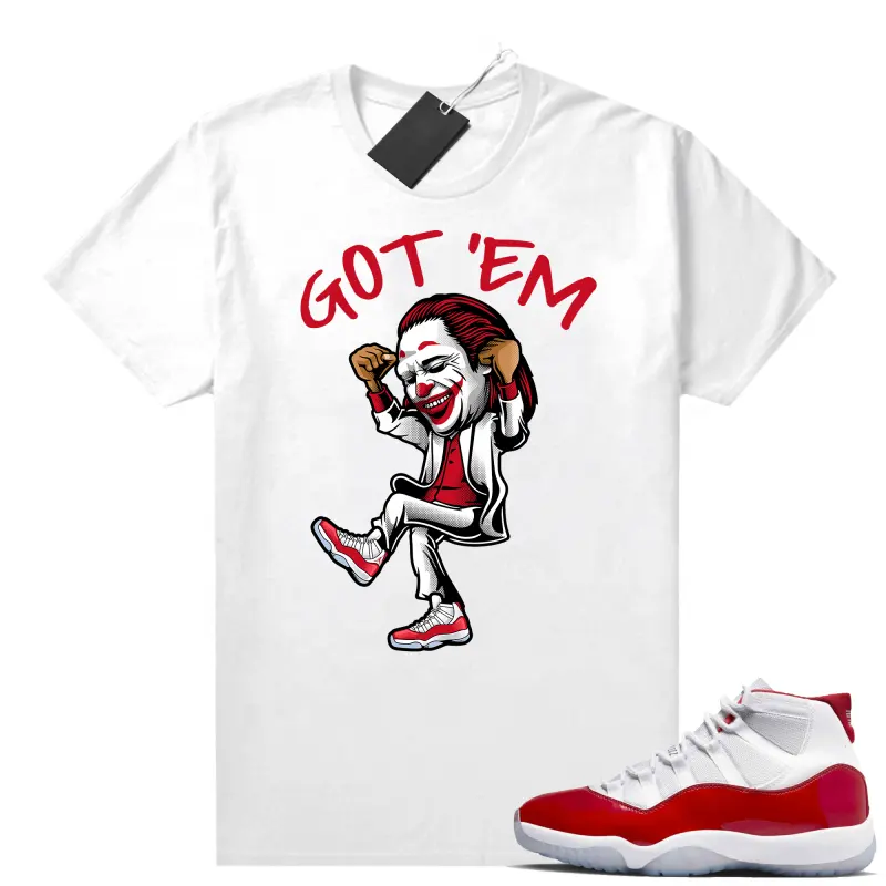 Cherry 11s Sneaker Match White Got Em Joker Print 100% Cotton Unisex Graphic T Shirt For Men Streetwear Men's T Shirt