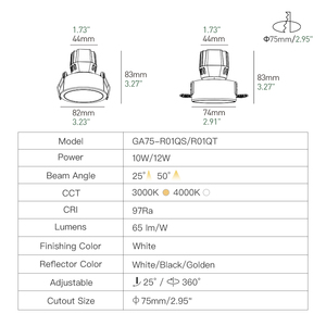 XRZLuxラウンドアンチグレア埋め込み式LEDシーリングダウンライト商用アルミニウム10WCOBダウンライトホームシーリングウォールウォッシャーライト - Product Image 5