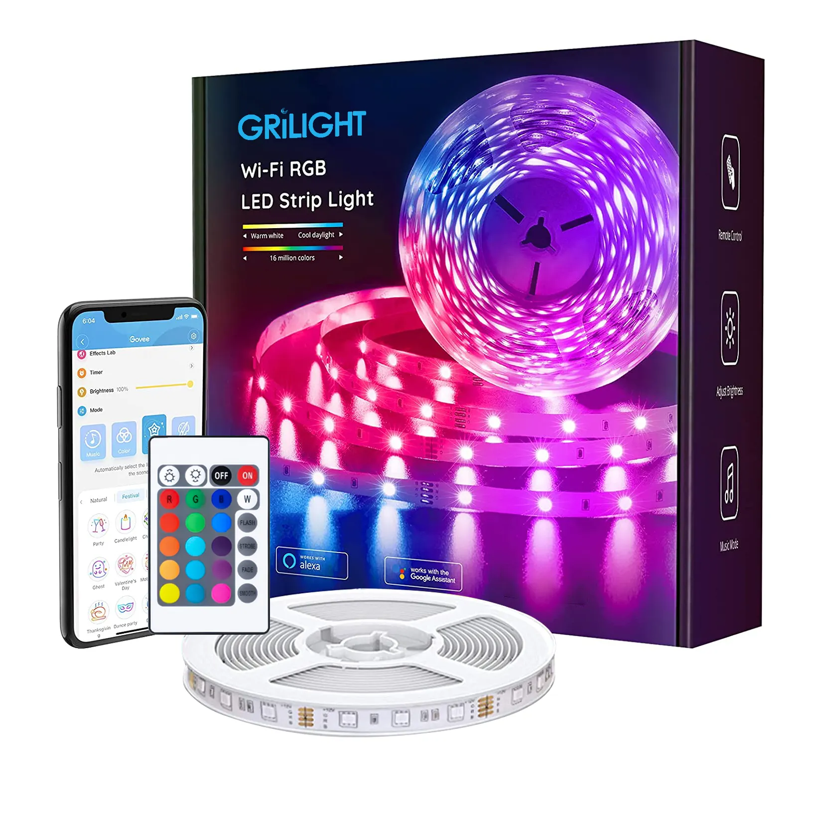 DC12V 10M Wifi Flexible Led Strip 5050 RGB Color Changing Sync To Music Mood Led Light Strip Wifi Controlled Strip Light Kit