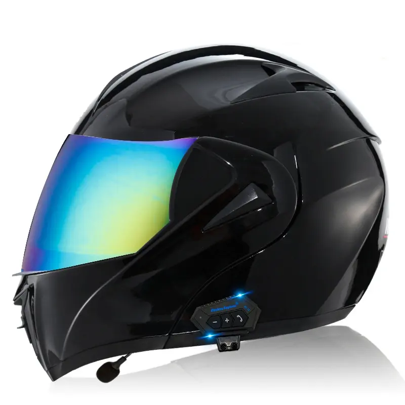 Capacete preto flip up Bluetooth para motocicleta, capacete de rosto inteiro para homens, mulheres e jovens