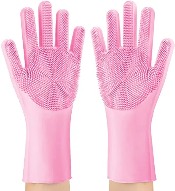 Dishwashing Sponge Gloves for Kitchen Silicone Gloves Reusable Rubber Cleaning Gloves