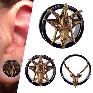 Thép không gỉ sáu cánh sao cắm tai cừu đầu ròng rọc Đồng hồ đo tai vàng gạc ống tai cắm đường hầm xuyên đồ trang sức - Product Image 2