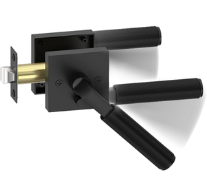 Cerradura de puerta de palanca cuadrada de lujo, manijas de puerta de privacidad moleteadas doradas con botón pulsador para puerta Interior - Product Image 3