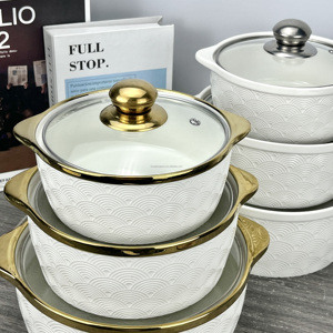 Đồ dùng nhà bếp nhà máy trực tiếp gốm không dính <span class=keywords><strong>Cookware</strong></span> <span class=keywords><strong>Set</strong></span> súp nồi sang trọng nấu ăn Nồi lẩu <span class=keywords><strong>Set</strong></span> soong Bộ đồ ăn <span class=keywords><strong>Set</strong></span> - Product Image 4